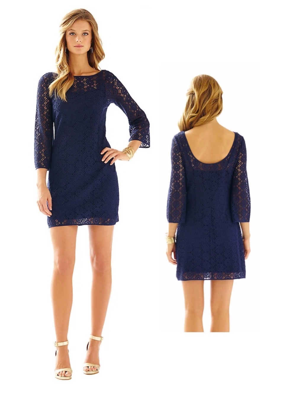 Lilly Pulitzer Topanga True Navy Mini Breakers Crochet Knit Lace Tunic Dress XS